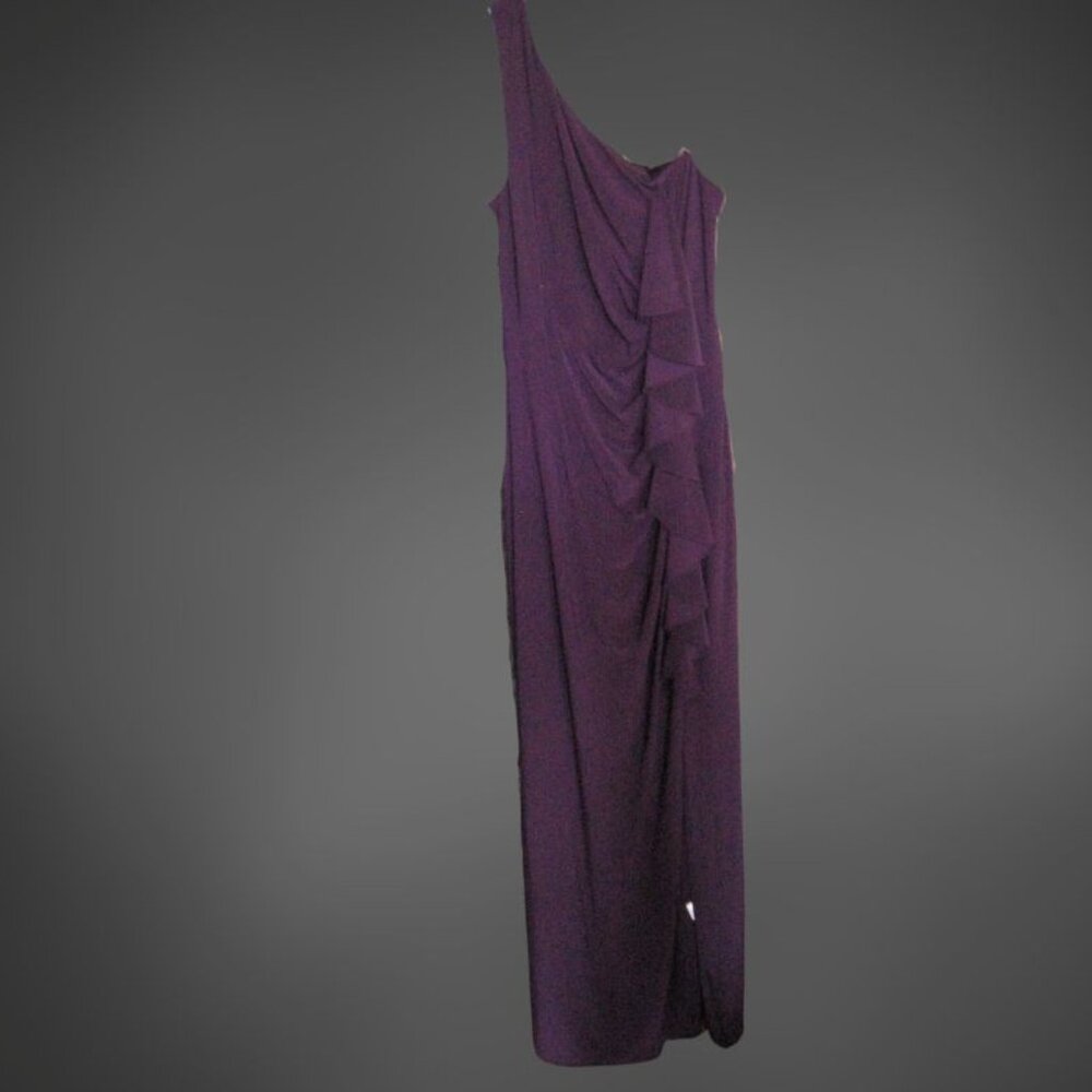 Eliza J One Shoulder Ruffle Front Slit Formal Maxi Dress Evening Gown Purple